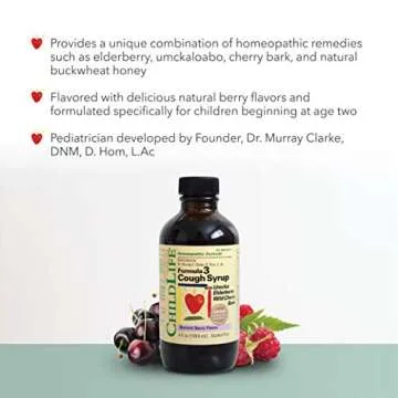 CHILDLIFE ESSENTIALS Formula 3 Kids Cough Syrup - Cough Medicine for Kids 2-11, Children's Cough Medicine, Kids Medicine with Umcka, Elderberry & Wild Cherry Bark, Gluten Free - Natural Berry, 4 Fl Oz