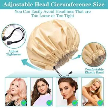 3 Packs Shower Caps for Women Reusable Waterproof Double Layer Extra Large Adjustable Bath Cap Leakproof for All Hair Lengths/Styles