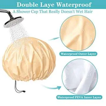 3 Packs Shower Caps for Women Reusable Waterproof Double Layer Extra Large Adjustable Bath Cap Leakproof for All Hair Lengths/Styles