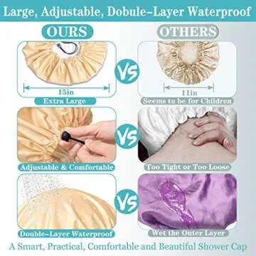 3 Packs Shower Caps for Women Reusable Waterproof Double Layer Extra Large Adjustable Bath Cap Leakproof for All Hair Lengths/Styles