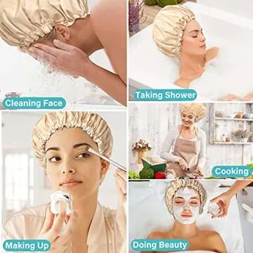 3 Packs Shower Caps for Women Reusable Waterproof Double Layer Extra Large Adjustable Bath Cap Leakproof for All Hair Lengths/Styles