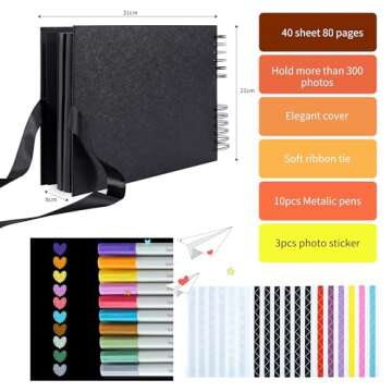 bemece Scrapbook, 12.6 x 8.3 Inch 80 Pages Extra Large Photo Album Craft Paper, Thick DIY Handmade A...