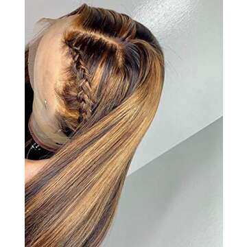 Kun Gang 13x6 Straight Highlight 27 Colored Lace Front Wigs Human Hair PrePlucked Middle Part For Women Brazilian Lace Front Human Hair Wigs 150% Density. (22inch)