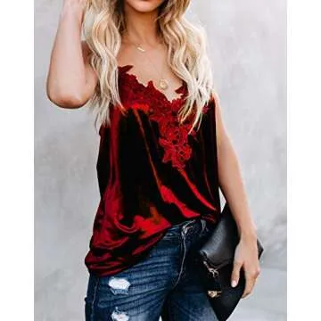 lime flare Women Sexy Sparkle Crushed Lace Trim Cami Tank Top Dressy Silk Satin Velvet Camisole Shir...