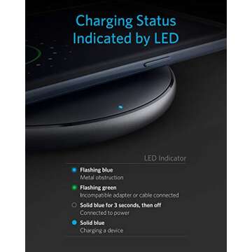 Anker 10W Max Wireless Charger, 313 Wireless Charger (Pad), Qi-Certified Wireless Charging for iPhone 14/14 Pro/14 Plus/14 Pro Max, 10W Fast Charging for Galaxy S20/S10/S9/S8, Note10 (No AC Adapter)