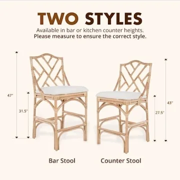 KOUBOO Chippendale Rattan Kitchen Counter Chair, Kitchen Island Seating, Kitchen Furniture, Bohemian Decor, Contemporary Seating, Off White Upholstery, Natural