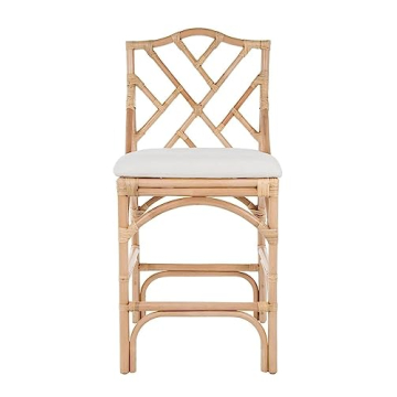KOUBOO Chippendale Rattan Kitchen Counter Chair, Kitchen Island Seating, Kitchen Furniture, Bohemian Decor, Contemporary Seating, Off White Upholstery, Natural
