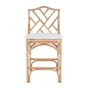 KOUBOO Chippendale Rattan Kitchen Counter Chair, Kitchen Island Seating, Kitchen Furniture, Bohemian Decor, Contemporary Seating, Off White Upholstery, Natural