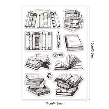 GLOBLELAND Books and Bookshelf Silicone Clear Stamps Transparent Stamps for Birthday Easter Holiday ...