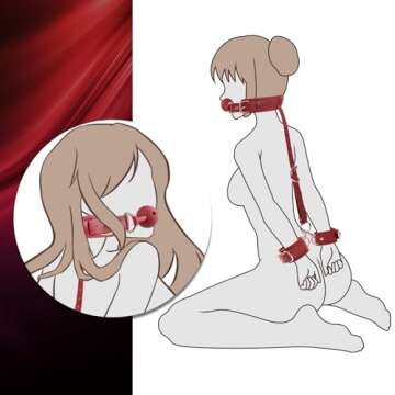 BDSM Bondage Restraints Set Couples Sex Toys, 5PCS Neck to Wrist Restraints Kit with Adjustable Handcuffs Collar, Strap Traction Chain, Breathable Ball Gag, Bed SM Detachable Bondage Gear Accessories