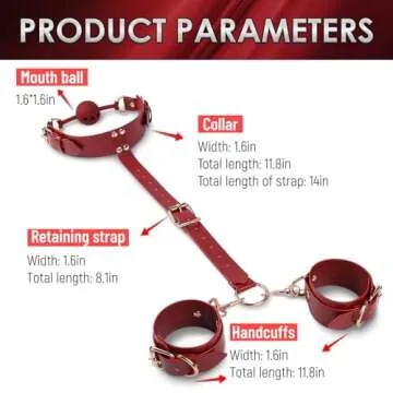 BDSM Bondage Restraints Set Couples Sex Toys, 5PCS Neck to Wrist Restraints Kit with Adjustable Handcuffs Collar, Strap Traction Chain, Breathable Ball Gag, Bed SM Detachable Bondage Gear Accessories