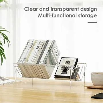RekRang Acrylic Desk Bookshelf,Small Desktop Bookcases Clear Book Shelf Organizer for Home Office School,Book Stand Display Rack for CDs Magazines Books