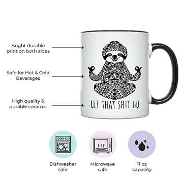 YouNique Designs Let That Shit Go Mug 11 Ounce Sloth Coffee Mug Meditation Gifts Yoga Mugs For Women...