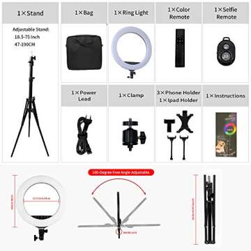 OVEHEL 18 inch RGB Ring Light Kit for Live Stream & Makeup