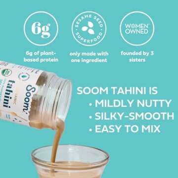 Soom Foods Organic Tahini 11oz (2 Pack) | Roasted & Ground Sesame Seed Paste | Creamy Texture for Hu...