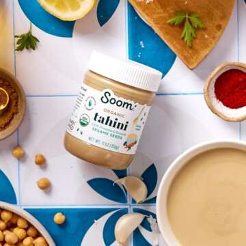 Soom Foods Organic Tahini 11oz (2 Pack) | Roasted & Ground Sesame Seed Paste | Creamy Texture for Hummus, Sauces, Dips, Dressings | Vegan, Peanut-Free, Nut-Free, Gluten-Free, Dairy-Free, Keto, Paleo, Kosher | All-Natural