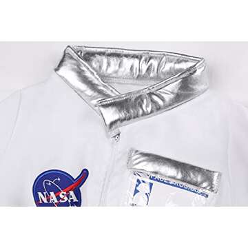Nuehoryu NASA Pilot Costume for Kids Astronaut NASA Costume for Boys Girls Space Jumpsuit for Halloween dress up (7-10 Years)