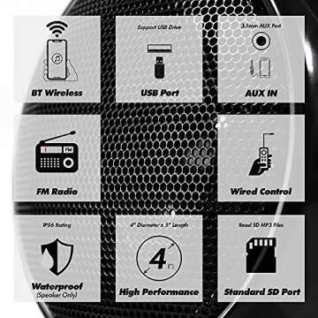 GoHawk TN4-Q 1000W 4 Channel Amplifier 4" Full-Range Waterproof Bluetooth Motorcycle Stereo Speakers...