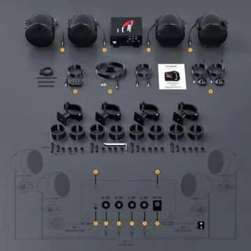 GoHawk TN4-Q 1000W 4 Channel Amplifier 4" Full-Range Waterproof Bluetooth Motorcycle Stereo Speakers Audio System AUX USB SD Radio for 1-1.5" Handlebar Harley Touring Cruiser ATV