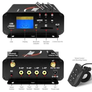 GoHawk TN4-Q 1000W 4 Channel Amplifier 4" Full-Range Waterproof Bluetooth Motorcycle Stereo Speakers Audio System AUX USB SD Radio for 1-1.5" Handlebar Harley Touring Cruiser ATV