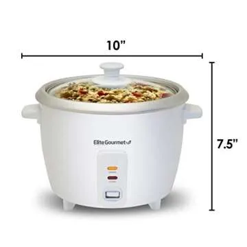 Elite Gourmet ERC-003 Electric Rice Cooker with Automatic Keep Warm Makes Soups, Stews, Grains, Hot Cereals, White, 6 Cups Cooked (3 Cups Uncooked)