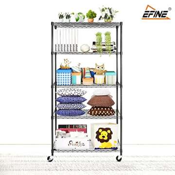EFINE 5-Shelf Shelving Units and Storage on Wheels with Shelf Liners Set of 5, NSF Certified, Adjust...
