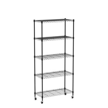 EFINE 5-Shelf Shelving Units and Storage on Wheels with Shelf Liners Set of 5, NSF Certified, Adjustable Carbon Steel Wire Rack for Garage, Kitchen, Office(63H X 30W X 14D)
