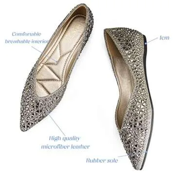 Comfortable Rhinestone Ballet Flats for Women Size 8.5-9