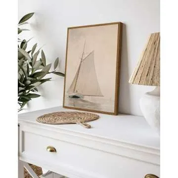 InSimSea Framed Wall Art for Living Room Coastal Wall Decor White Sailboat Seascape Watercolor Vinta...