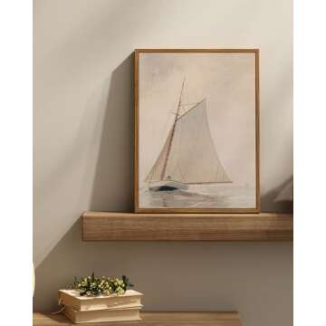 InSimSea Framed Wall Art for Living Room Coastal Wall Decor White Sailboat Seascape Watercolor Vintage Painting Beach Home Decor Boho Wall Pictures Farmhouse Art Prints Bathroom Office 12x16in