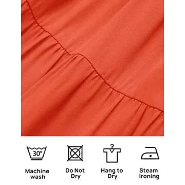 ZESICA Women's Summer Square Neck Short Puff Sleeve Solid Color High Waist Casual Smocked Flowy A Line Tiered Midi Dress,Orange,Medium