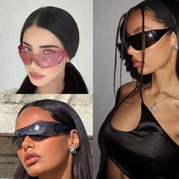 Trendy Rimless Y2K Sunglasses for Women Men,Mirror Shield Wrap Around Sunglasses Oversized Fashion Frameless Sun Glasses (White/Blue)