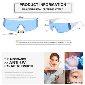 Trendy Rimless Y2K Sunglasses for Women Men,Mirror Shield Wrap Around Sunglasses Oversized Fashion Frameless Sun Glasses (White/Blue)