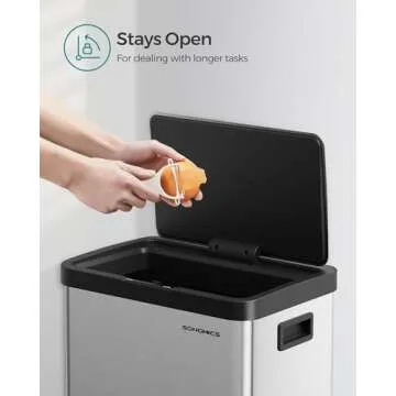 SONGMICS Motion Sensor Trash Can, 18-Gallon (68L) Automatic Kitchen Garbage Can with Stay-Open Lid, Soft Close, Stainless Steel, 15 Trash Bags Included, Metallic Silver ULTB630E68