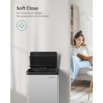SONGMICS Motion Sensor Trash Can, 18-Gallon (68L) Automatic Kitchen Garbage Can with Stay-Open Lid, Soft Close, Stainless Steel, 15 Trash Bags Included, Metallic Silver ULTB630E68
