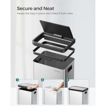 SONGMICS Motion Sensor Trash Can, 18-Gallon (68L) Automatic Kitchen Garbage Can with Stay-Open Lid, Soft Close, Stainless Steel, 15 Trash Bags Included, Metallic Silver ULTB630E68