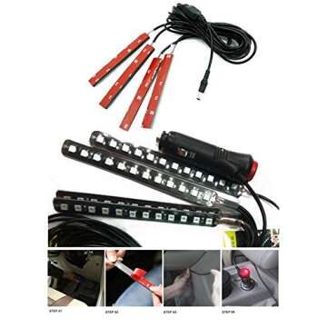 Car LED Strip Light, EJ's SUPER CAR 4pcs 36 LED Car Interior Lights Under Dash Lighting Waterproof Kit,Atmosphere Neon Lights Strip for Car,DC 12V(Pink)