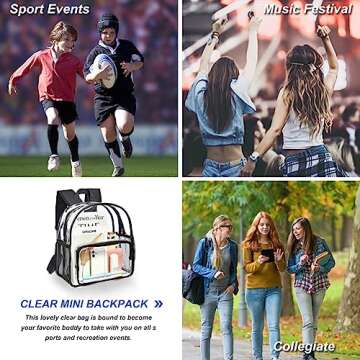 Clear Mini Backpack Stadium Approved, Waterproof and Lightweight Heavy Duty Transparent Backpack for Concert, Security Travel & Stadium
