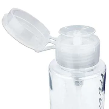 7oz Push Down Pump Dispenser Flip Top Cap Refillable Empty Bottle - Clear with Word Imprint - Lockable Travel Cosmetic Packaging Empty Bottle for Nail Polish Manicure