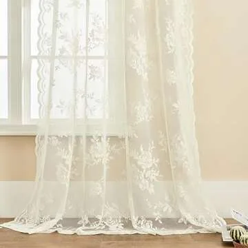 Elegant Ivory Lace Sheer Curtains for Light Filtering Home Decor