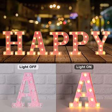 Foaky LED Letter Lights Sign Light Up Pink Letters Glitter Alphabet Letter Sign for Night Light Wedding/Birthday Party Battery Powered Christmas Lamp Girls Gifts Home Bar Decoration（E）