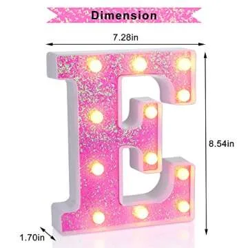 Foaky LED Letter Lights Sign Light Up Pink Letters Glitter Alphabet Letter Sign for Night Light Wedding/Birthday Party Battery Powered Christmas Lamp Girls Gifts Home Bar Decoration（E）