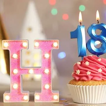 Foaky LED Letter Lights Sign Light Up Pink Letters Glitter Alphabet Letter Sign for Night Light Wedding/Birthday Party Battery Powered Christmas Lamp Girls Gifts Home Bar Decoration（E）