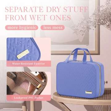 HOTOR Travel Toiletry Bag - Toiletry Bag w/Hanging Hook - Spacious Toiletry Bag for Women & Men, Makeup Bag/Big Comparment, Waterproof for Travel Accessories, Travel Essentials, Large, Aegean-Blue