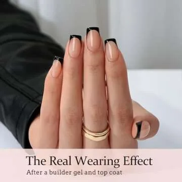 BTArtboxnails Black French Press On Nails - XCOATTIPS French Series Short Square Nails, Soft Gel Nai...