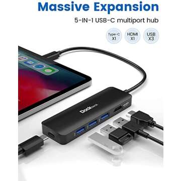 USB C HUB 4K 60Hz, Dockteck USB-C Multiport Adapter 5-in-1 with 4K HDMI, 100W Power Delivery, 3 USB ...