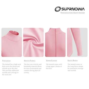 SUPRNOWA Women's Long Sleeve Turtleneck Top Bodysuit Mock Neck Stretchy Leotard Jumpsuit Body Suit w...