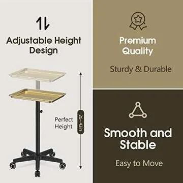 Salon Tray Tattoo Tray Salon Cart for Hair Stylist Salon Trolley Cart with Wheels Salon Rolling Tray...