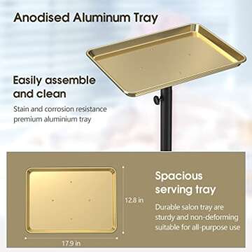 Salon Tray Tattoo Tray Salon Cart for Hair Stylist Salon Trolley Cart with Wheels Salon Rolling Tray Salon Stations Gold Color Tray