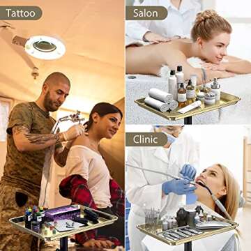 Salon Tray Tattoo Tray Salon Cart for Hair Stylist Salon Trolley Cart with Wheels Salon Rolling Tray Salon Stations Gold Color Tray